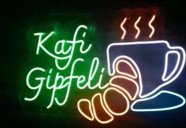 Kafi Gipfeli Neon Led Werbeleuchte für ihr Restaurant, Fastfoodladen!